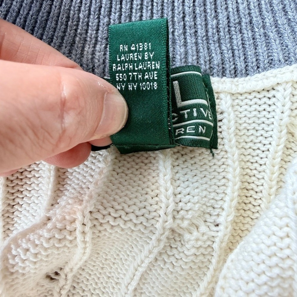 Vtg Ralph Lauren L-RL Lauren Active Cable Knit Zip Sweater Old Money Preppy L - Picture 9 of 13